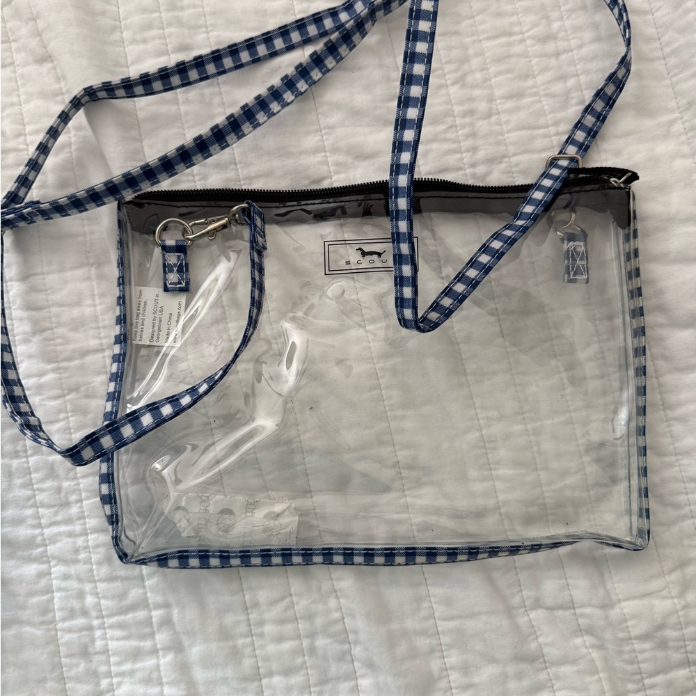Scout Transparent Tote with Blue Checkered Straps
